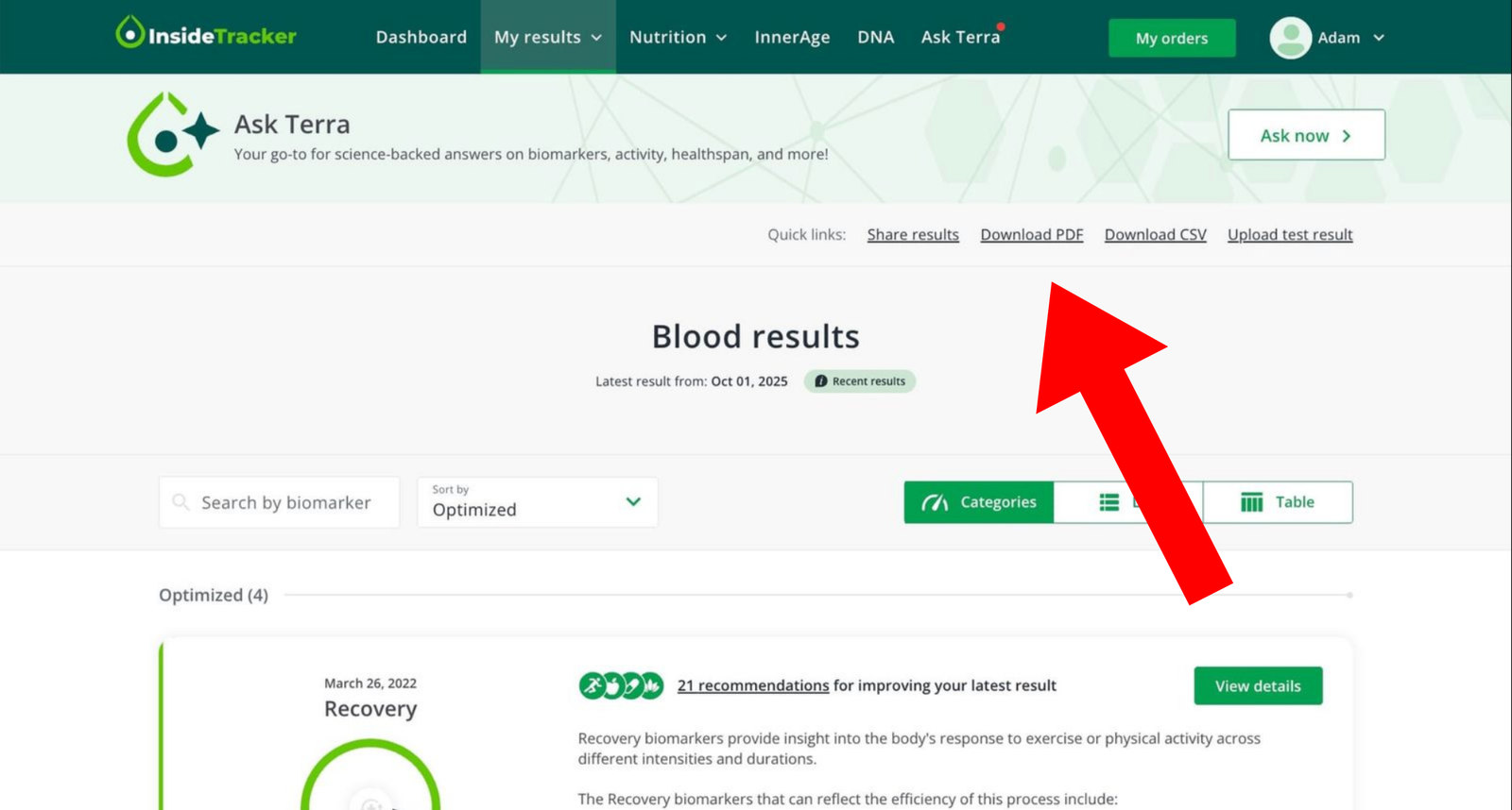 Download from InsideTracker